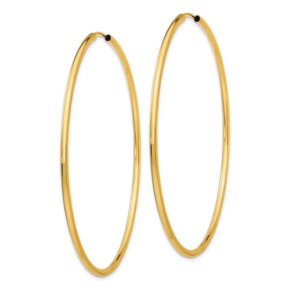 14k Polished Round Endless 2mm Hoop Earrings - Picture 4 of 4